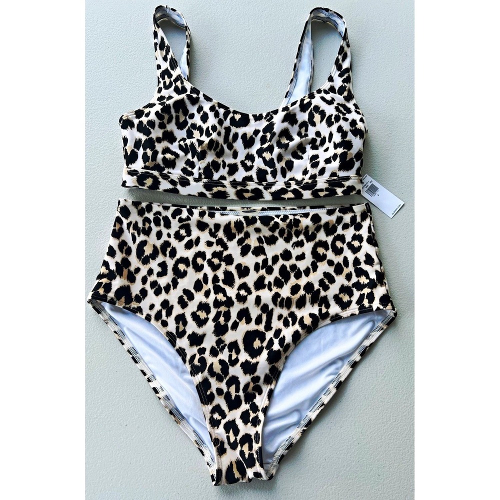 Old Navy Leopard Print 2-Piece Bikini Set, High-Waist SMALL top, MEDIUM bottom